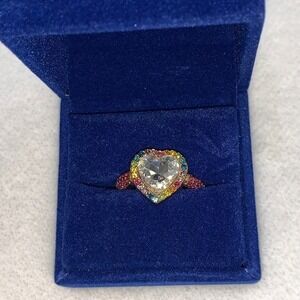 Kurt Geiger heart shape crystal cocktail ring size 8 new in box pink rainbow